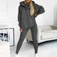 thumbnail image 3 of comerut 3 Pcs/Set Women Hoodie Vest Pants Set Solid Color Loose Soft Thick Warm Elastic Waist Button Pockets Sports Casual Daily Vest Top Trousers Set, 3 of 8