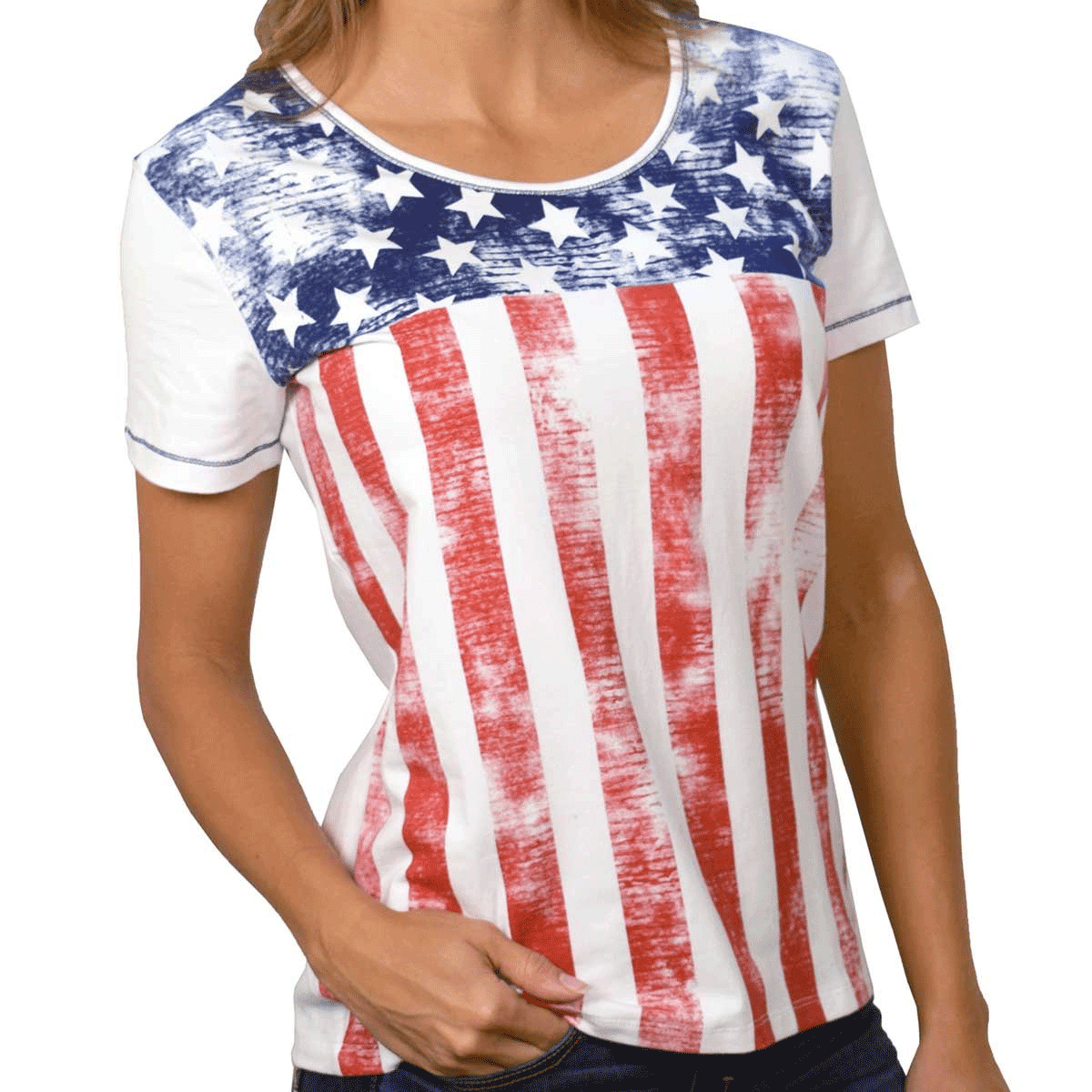 Ladies Short Sleeve Stars and stripes American Flag Printed Knit top ...
