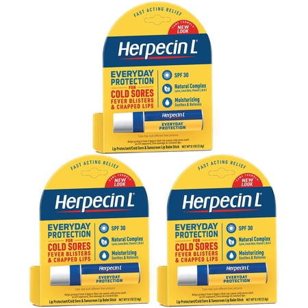 Herpecin L Lip Balm Stick, SPF 30 & Lysine, 0.1 Ounce, Tube Twin Pack (Pack of 3)