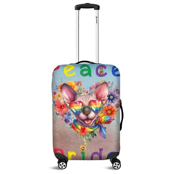 Peace Love Pride Sphynx with Rainbow Sunglasses LGBT LGBTQ  Travel Luggage Cover Cat Lover Kitten Owner Gifts Idea Suitcase Dust Protective Decor - 01004