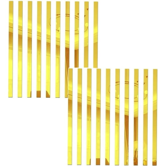 FYBTOF 20Pcs Mirror Wall Stickers Striped Design Mirror Art Tile Decal DIY Self Adhesive Wall Line Border Decals Removable Acrylic Mirror Sheets and Murals for Home Decor 5 * 20cm(Gold)-2792