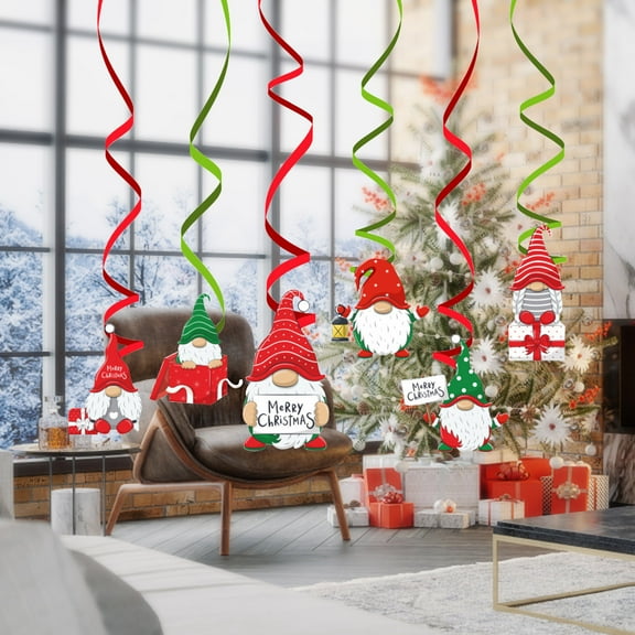 Staron Christmas Hanging Swirl Decorations 6pcs, PET Ceiling Hanging Swirl with Foil for Christmas Party Yard Decor, Christmas Swirl Decorations