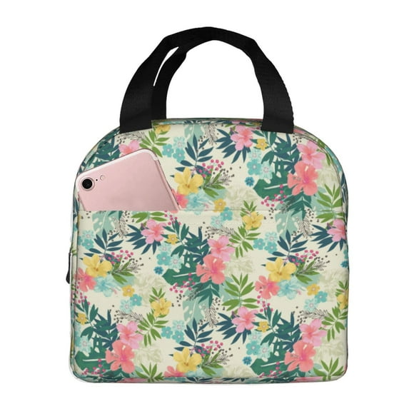 Easygdp Tropical Flowers Bolsa Térmica Premium - Tela Oxford Impermeable, Gran Capacidad, Bolsillo Frontal, Unisex para Trabajo, Escuela, Actividades al Aire Libre y Picnics