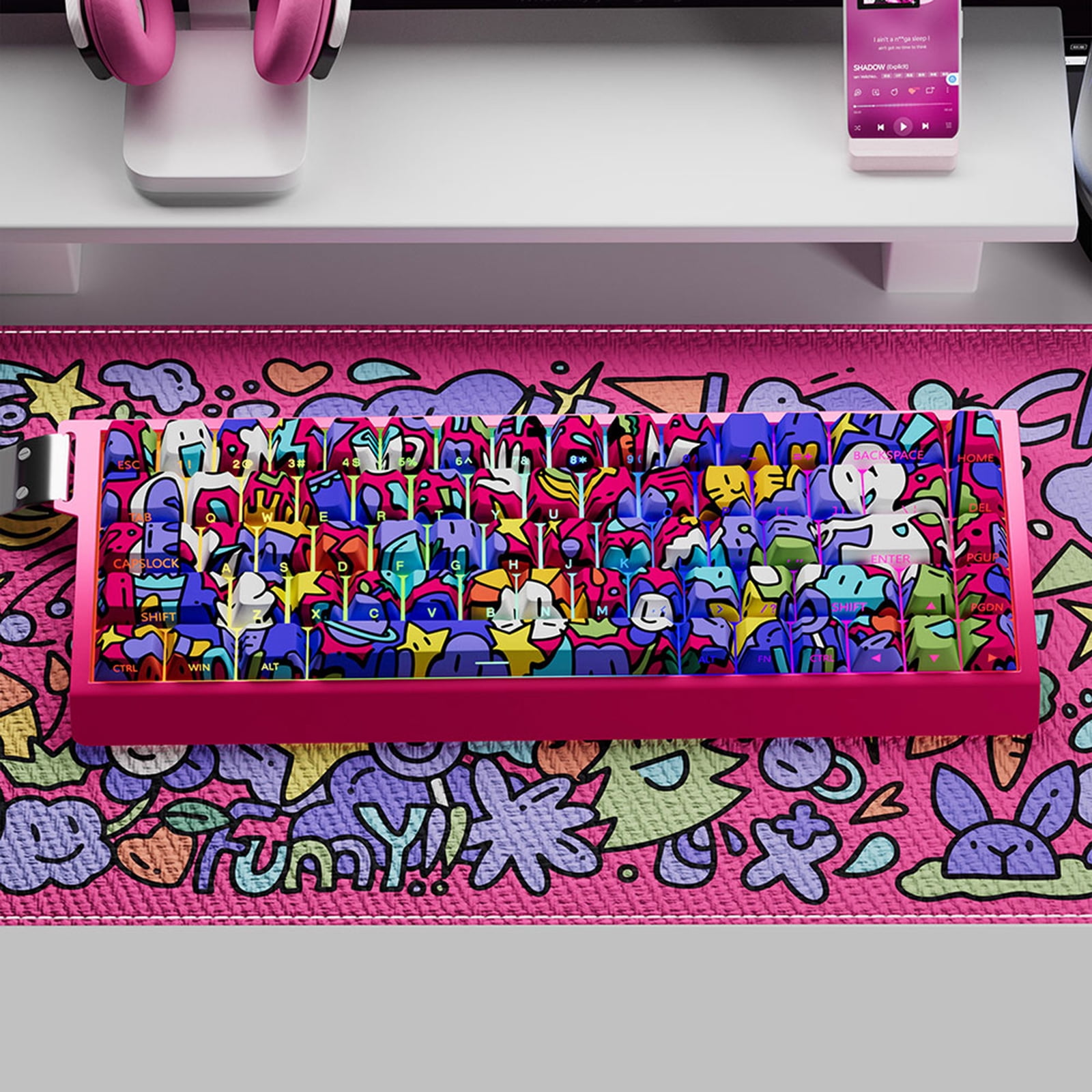 74/140Key Graffiti Artistic Design PBTs Original Profile Side Print Transparents Keycaps for Backlits Keyboards