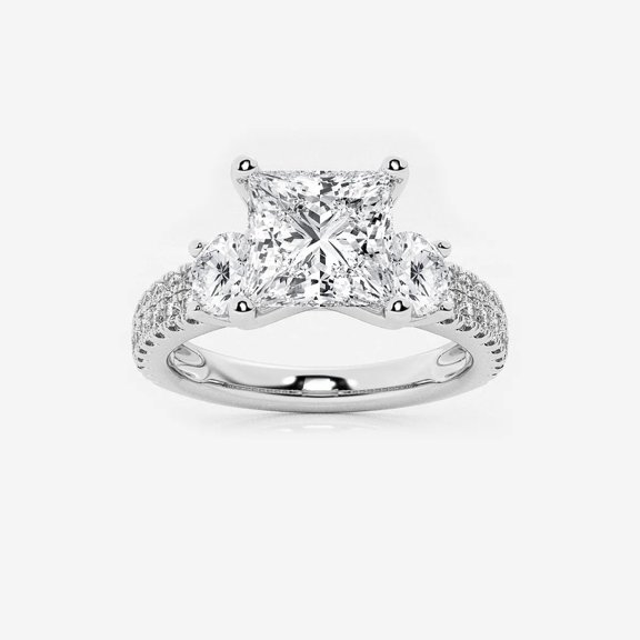 Vivid Jewel Stamped 14K Silver Ring - Princess Cut 1.8 Ct VVS1/D Moissanite Ring - Engagement Wedding Trilogy Ring for Women's - Silver Moissanite Beautiful Special Occasion Ring