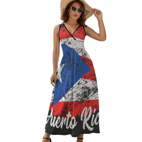Puerto Rico Dress Summer Street Style Bohemia Long Dresses Female Sleeveless Printed Maxi Dress