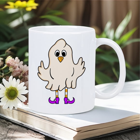 Cute Chicken Print Ceramic White Mug- Perfect for Morning Coffee& Tea Lovers