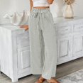 thumbnail image 2 of Casual Pants for Women Striped Elastic Drawstring Waist Straight Wide Leg Pants with Pockets, 2 of 5