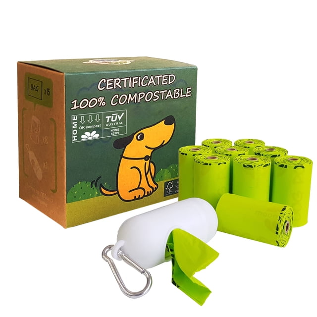 Bolsa para excrementos de perro, verde luna, compostable, 120 unidades, 9 x 13 pulgadas