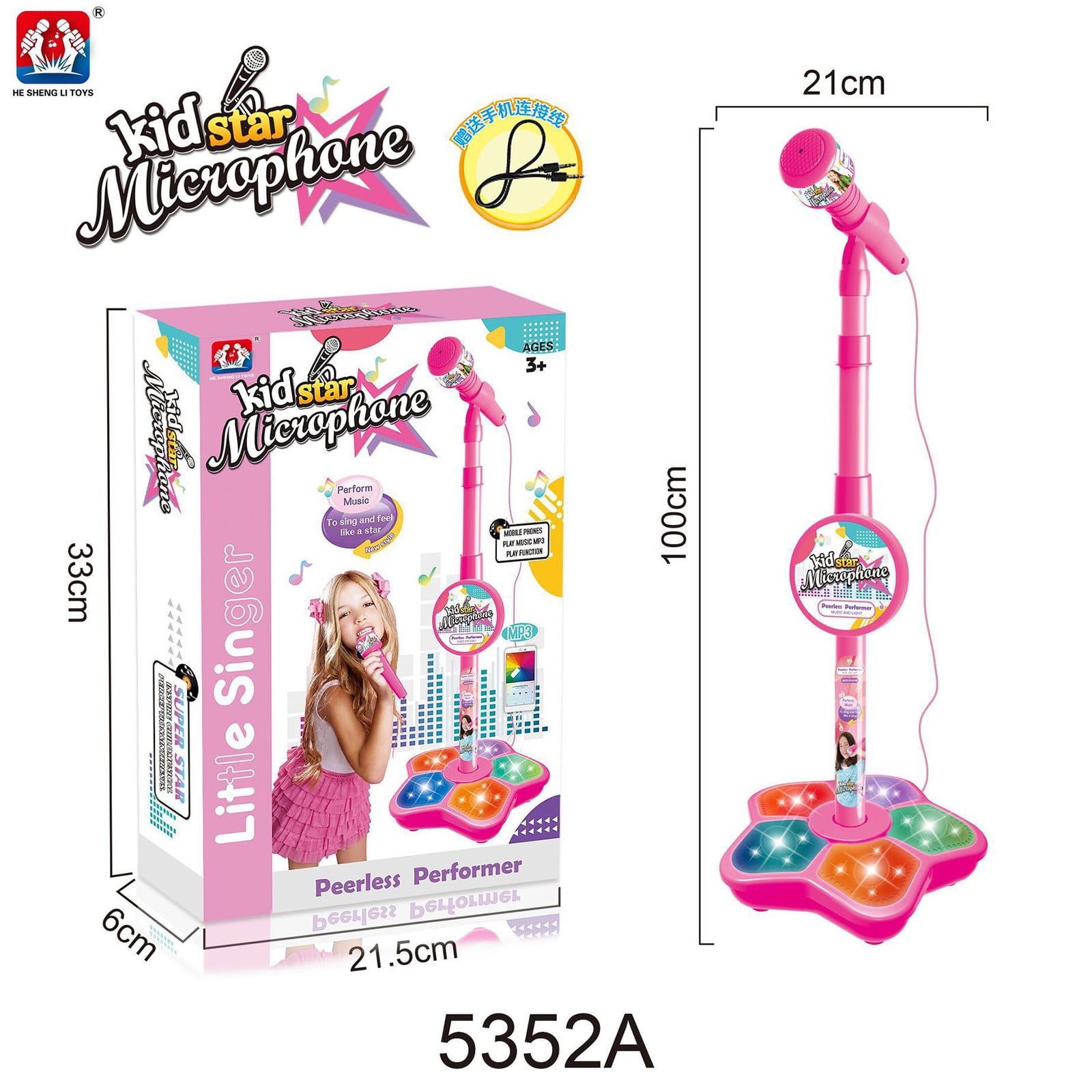 Micrófono Infantil Con Soporte Y Luces De Colores – Juguete De Karaoke Para Niños De 3+ Años, Altura Ajustable, Ideal Para Fiestas, Cumpleaños Y Actividades Escolares