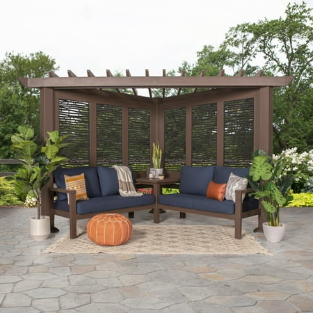 Backyard Discovery Hillsdale 12x8' Galvanized Steel Cabana Corner Pergola, Panels, Seating