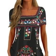 thumbnail image 3 of DYMADE Women Plus Size Indie Folk Buttons Short Sleeve T-shirt Top, 3 of 4