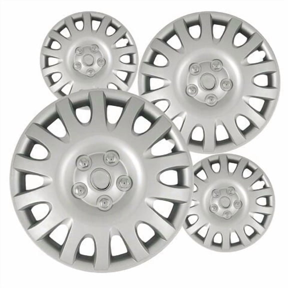 Fuel Rider Set of 4 16 inch Silver Snap-On Hubcaps With 14 Spoke Compatible With 2002-2006 Toyota Camry Standard Steel Wheel Covers