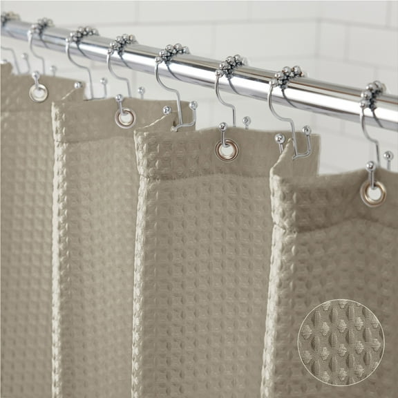 GORILLA GRIP Waffle Shower Curtain, Thick Weighted Fabric, Wrinkle and Rust Resistant, Classic Hotel Quality Design, Machine Wash, 72x72 Beige