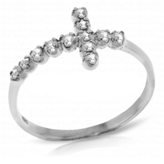 Galaxy Gold 14K Solid White Gold Diamond Cross Ring, Size 8.5, 5.5-11 Sizes, April Birthstone, Symbol of Faith