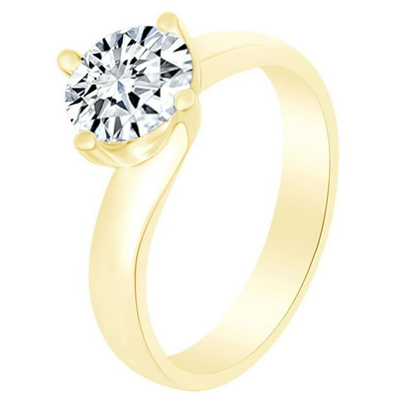 AFFY Round White Cubic Zirconia Solitaire Engagement Ring 14k Yellow Gold Over Sterling Silver 1.00 Cttw