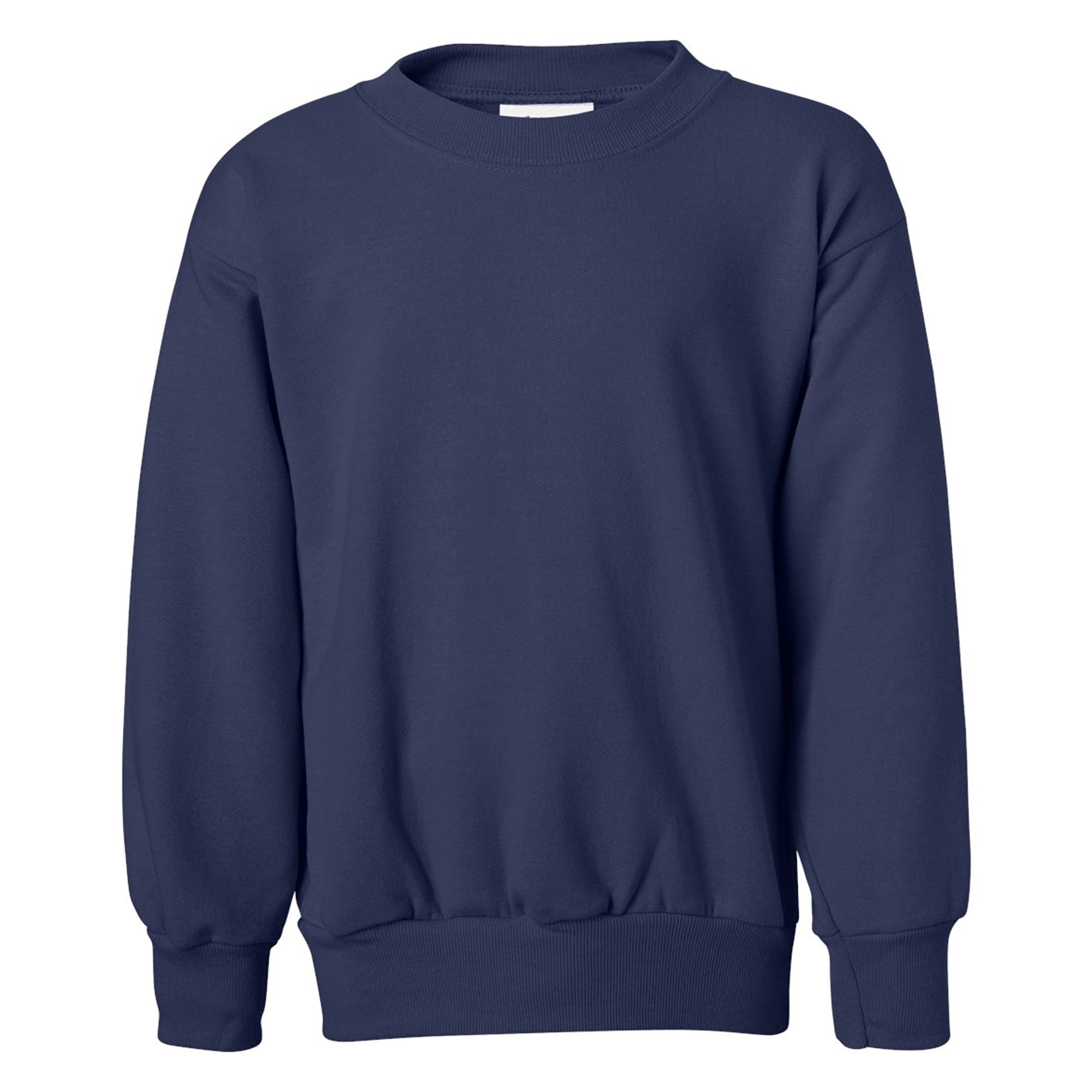 Hanes Youth Crewneck Sweatshirt 7.8 Oz, Navy Ecosmart Heavy Blend Boys Girls Long Sleeve Fleece Sweater, 50/50 Cotton/polyester, S Size, 2 Pack