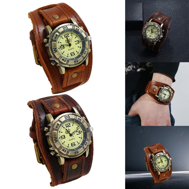 Reloj de Pulsera Yinane Correa de Cuero Vintage Punk 2 Uds