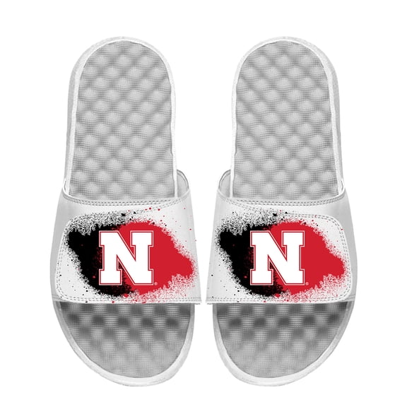 Youth ISlide  White Nebraska Huskers Spray Paint Slide Sandals