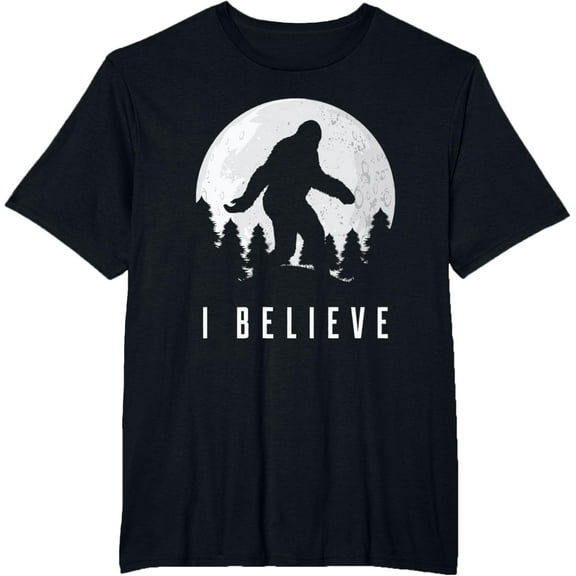 I Believe Bigfoot Sasquatch T-ShirtMen's and women's gift, black and white T-shirt, size: Extra large S-4XL