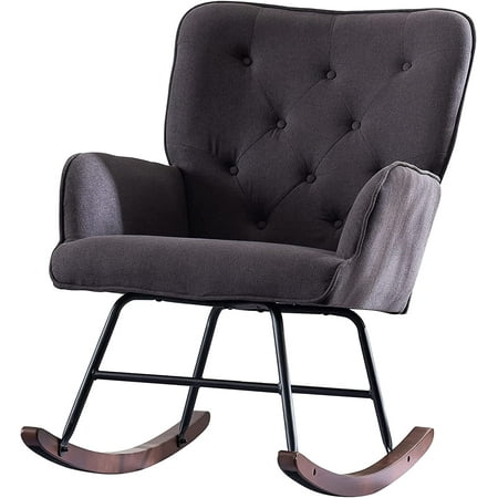 HOTORIL Modern Upholstered Velvet Rocking Chair Comfortable Nursery Rocker Chair with Solid Wood Base Living Room Accent Rocking Armchair for Adults Kids Relaxing- Hold 300lbs (A Type-Na