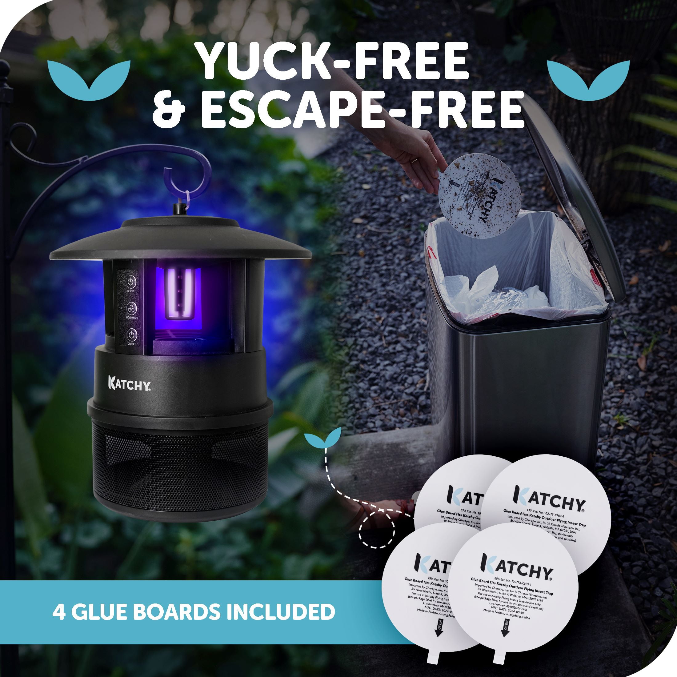 Katchy Outdoor + with Rechargable Battery Insect Trap - Fan Powered with UV Light - for Fruit Flies, Gnats, Mosquitoes, Moths