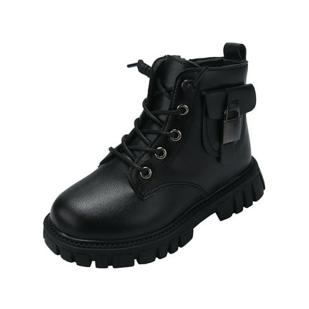 

Crocowalk Unisex Kids Ankle Boots Comfort Combat Boot Side Zipper Booties Waterproof Casual Short Bootie Children Slip Resistant Lug Sole Winter Shoes Black 2Y