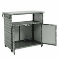 thumbnail image 6 of Outdoor Wicker Bar Cart, Rolling Rattan Beverage Serving Cart with Wheels and Glass Top, Patio Wine Bar Counter Table for Garden, Porch, Poolside, Backyard; Gray, 6 of 8