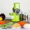 thumbnail image 3 of Wovilon Rotary Cheese Grater Hand Crank, Kitchen Shredder for Fruit, Vegetables and Nuts, Mandolin Grinder with Non-slip Suction Base and 3 Drum Blades, Easy to Clean, Green, 3 of 9
