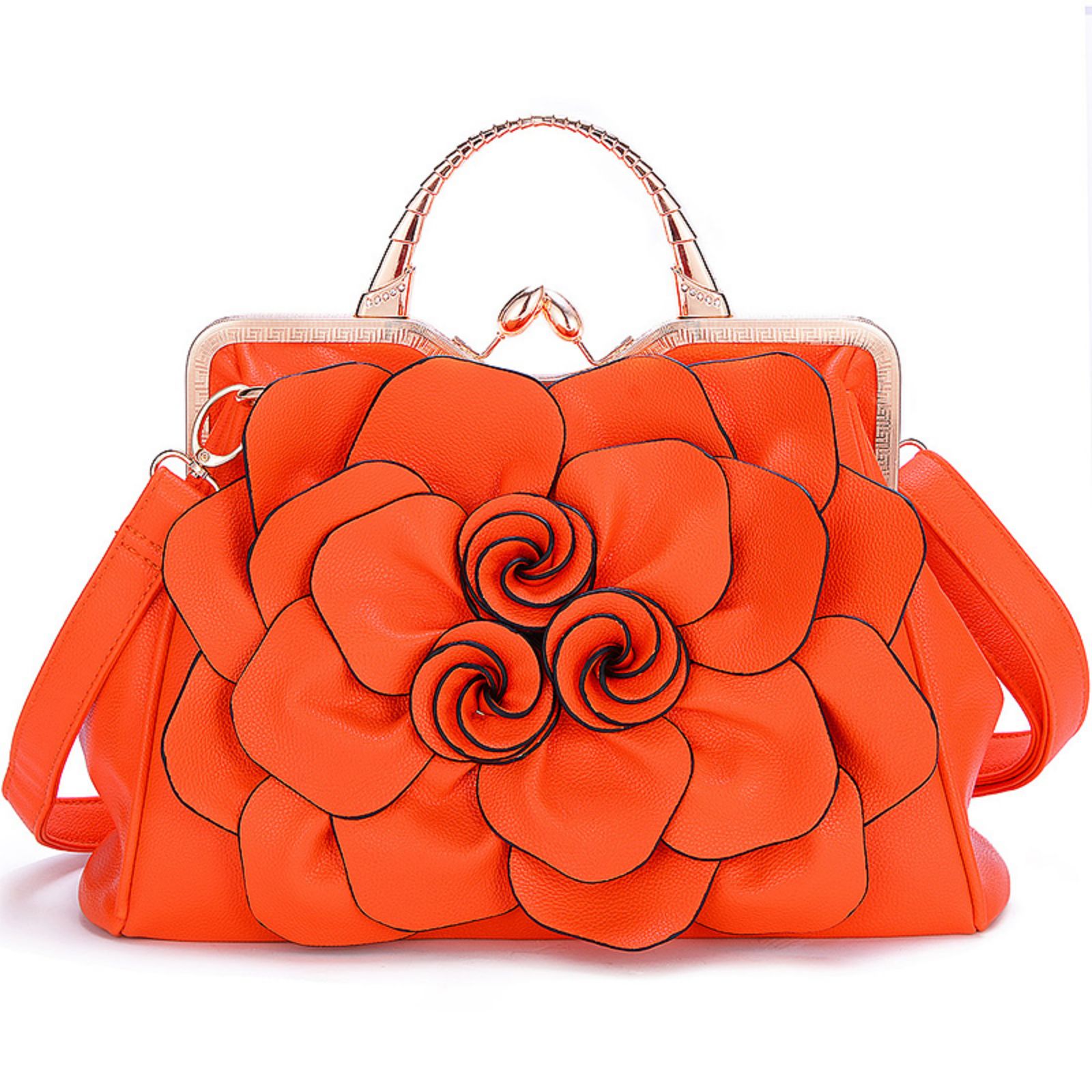 LUOBANIU Women's Evening Clutches Handbags Formal Flower Wedding Purse Party Wristlets Totes Satchel Bags with Strap 9156 Orange
