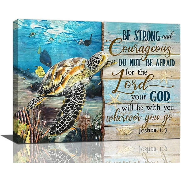 Sea Turtle Inspirational Decor Wall Art Beach Ocean Animals Motivational Quotes Pictures Wall Decor Be Strong Canvas Painting Prints Artwork Decorations Framed for Bedroom Bathroom Office 16"x12"