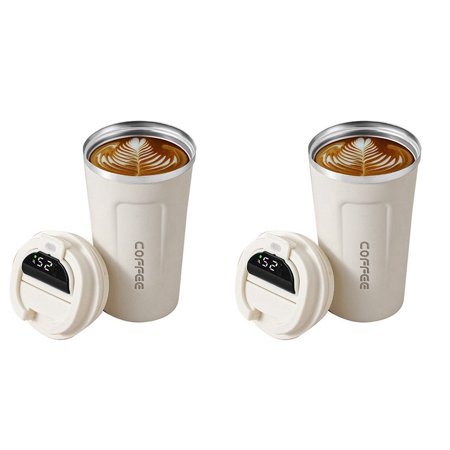 

2X 510Ml Smart Bottle for Coffee LED Temperature Display Thermal Mug Insulated Coffee Cup White