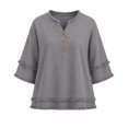 thumbnail image 5 of Linen Tops for Women Henley Shirts Western Frayed Fringe Distressed Boho Tops with Raw Hem Loose Beach Clothes Casual Summer Gauze Shirts 2026 Gauze Shirts,Gray,S, 5 of 5