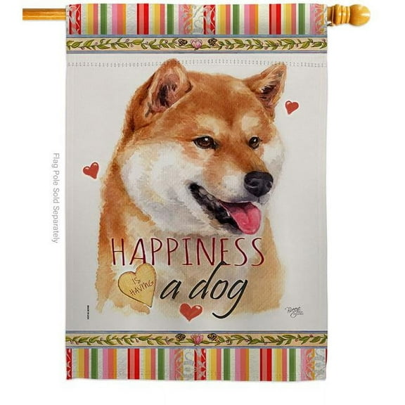 Breeze Decor H110268-BO Sesame Shiba Inu Happiness Animals Dog 28 x 40 in. Double-Sided Decorative Vertical House Flags for Decoration Banner Garden Yard Gift