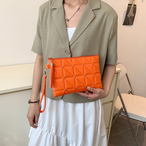 Bolsa Bolso de mano con remaches a la moda, bolso de noche con cremallera para mujer (naranja) Tmvgtek Para estrenar