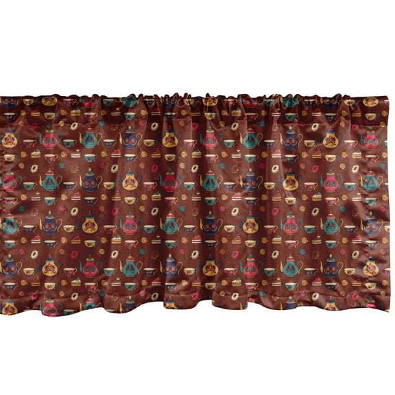 Ambesonne Tea Party Window Valance, British Tea Ceremony Art, 54" X 12", Redbrown and Multicolor