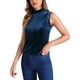 thumbnail image 4 of INSPIRAR CHIC Top sin mangas de terciopelo con cuello de tortuga para mujeres L Azul profundo, 4 of 6