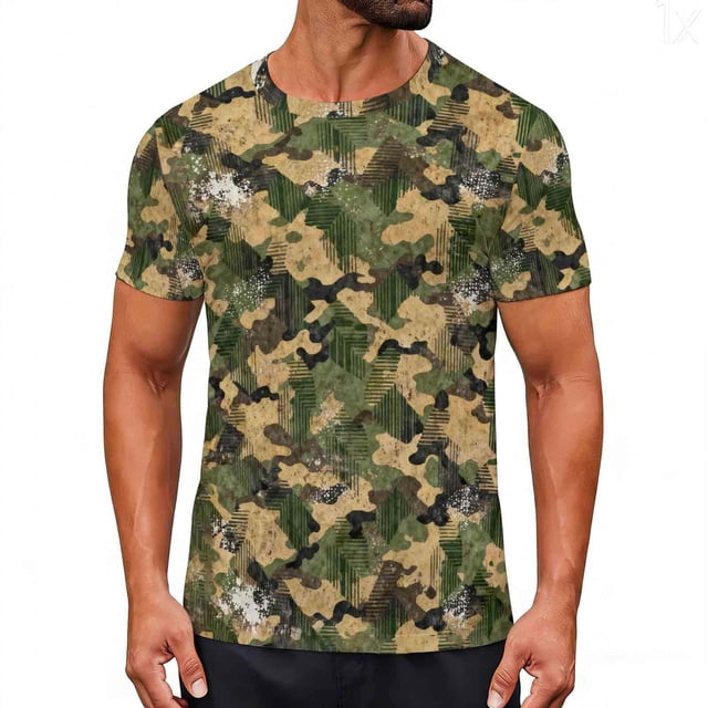 Tops para hombre, blusas y camisas de cuello redondo y manga corta para hombre, blusas y camisas casuales deportivas con estampado de camuflaje divertido para hombre y mujer, blusas vintage de manga c