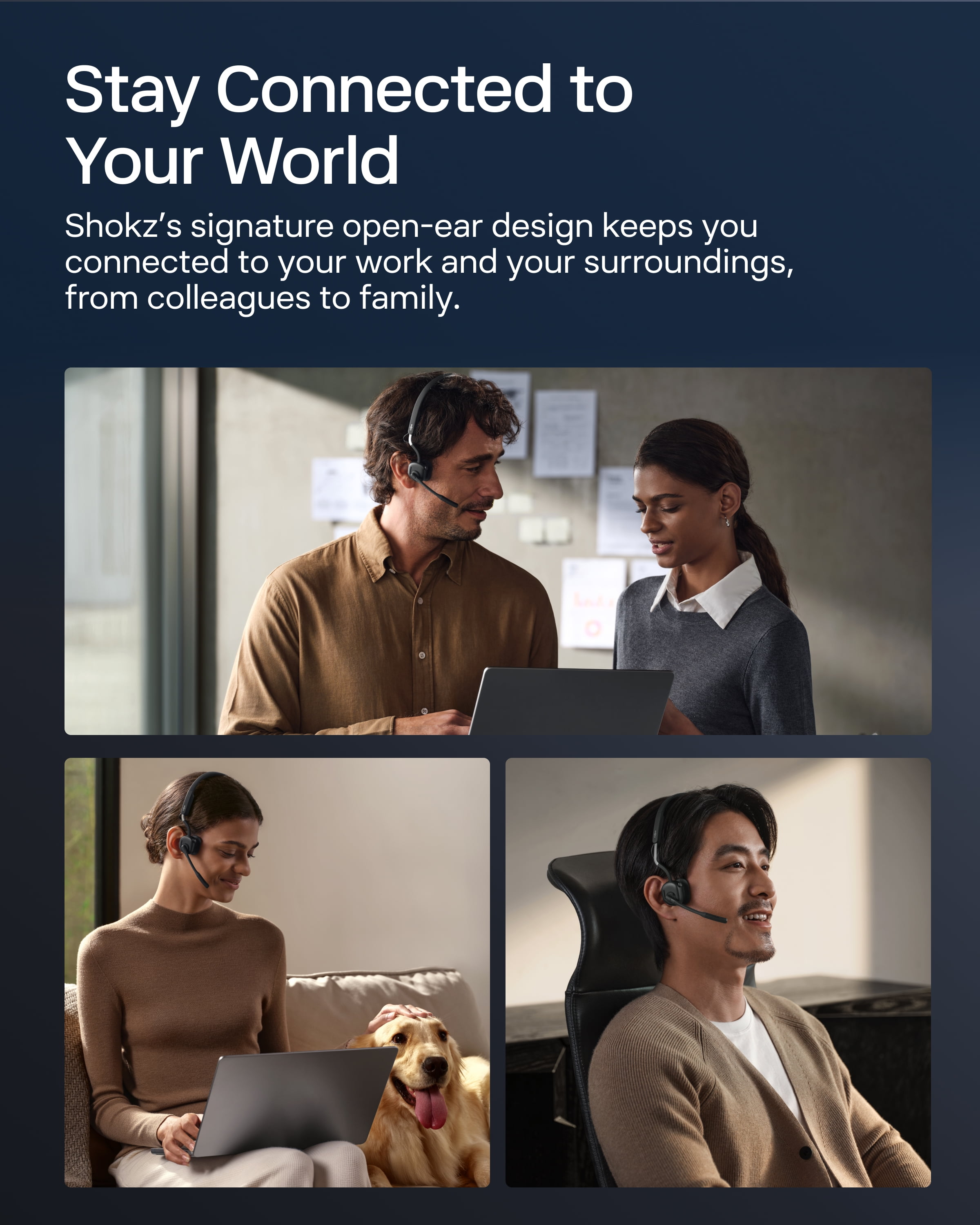 New Shokz OpenMeet - Open-Ear Bluetooth Computer Headset - Noise Cancelling Mic + Mute Butto - Wireless Work Headphones