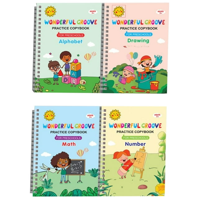 EGNMCR Carnet de Notes Cahiers pour le Travail 4 Pcs Version Anglaise de Calligraphie pour Enfants et Contrôle du Stylo Entraînement de Calligraphie et de Dessin Livre Rouge the copybook