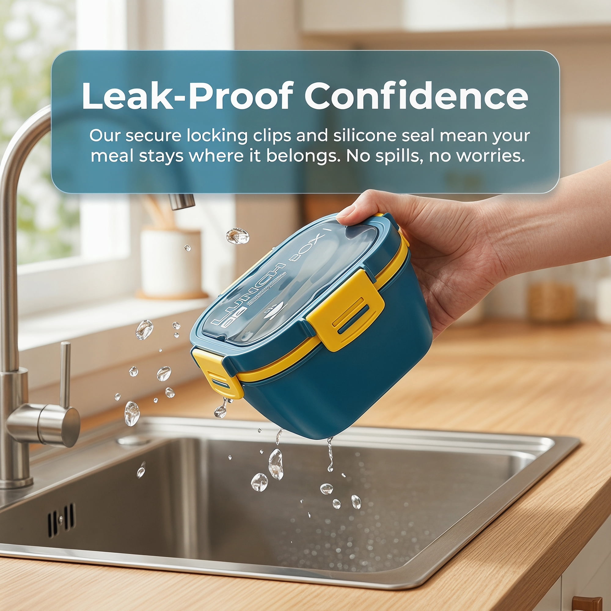 Unique Bargains 1200ml Leak-Proof Meal Prep Lunch Bento Box Blue-2
