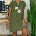 thumbnail image 2 of Feancey Linen Dress for Women Summer Short Sleeve Notch Neck Mini Dresses Loose Fit Casual Floral Printed Tshirt Dress Boho Beach Vacation Dresses Army Green M, 2 of 7