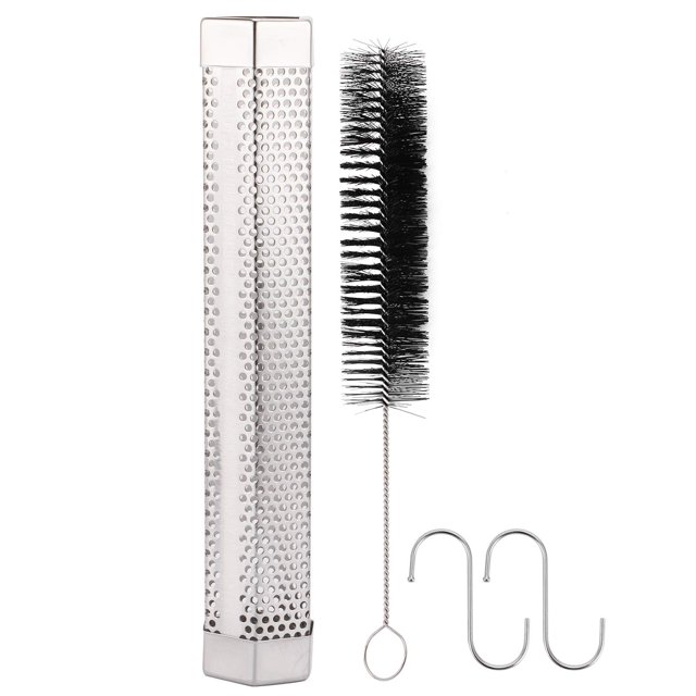 Tubo ahumador de pellets Premium, generador de humo de acero inoxidable con gancho y cepillo, accesorios para fumar barbacoa al aire libre