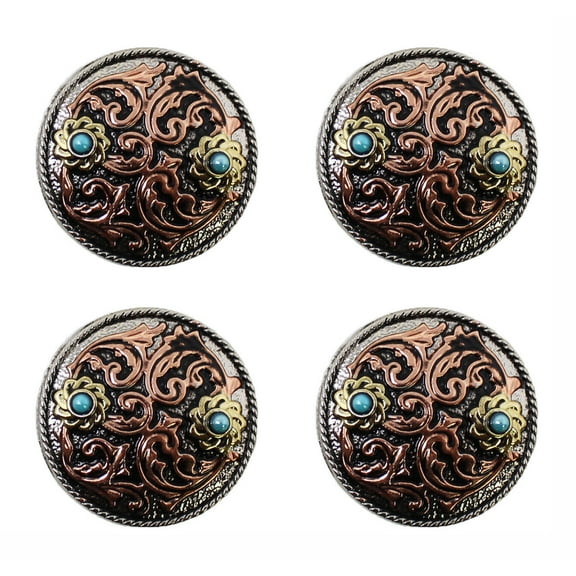 Set of 4 Screw Back 1-1/4" Three-Tone Engraved Turquoise Stone Conchos CO575