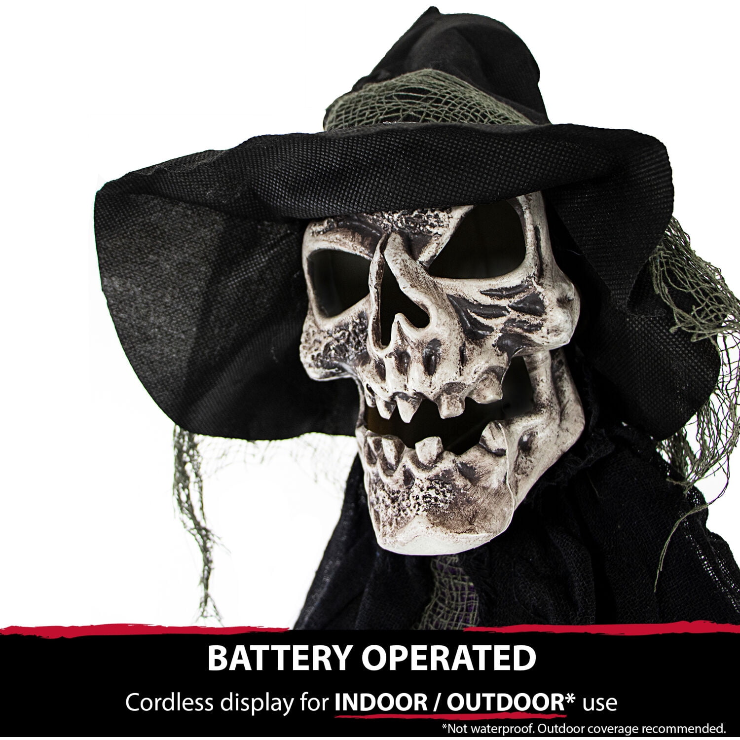 Haunted Hill Farm Life-Size Skeleton Witch Prop w/ 6-Function Multi-Color Light, Multicolor