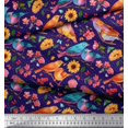 thumbnail image 3 of Soimoi Blue Velvet Fabric Dot,Sunflower & American Robin Bird Decor Fabric Printed BTY 58 Inch Wide, 3 of 3