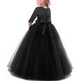 thumbnail image 3 of FYMNSI Girls Dresses Toddler Kids Lace 3/4 Sleeves Floral Princess Dress Wedding Party Formal Evening Long Gown 13-14 Years Black, 3 of 7