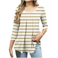 thumbnail image 2 of Viluyesy Round Neck T-Shirt for Womens 3/4 Sleeves Shirt Tops Fold Stripe Loose Blouse Khaki Size XL, 2 of 6
