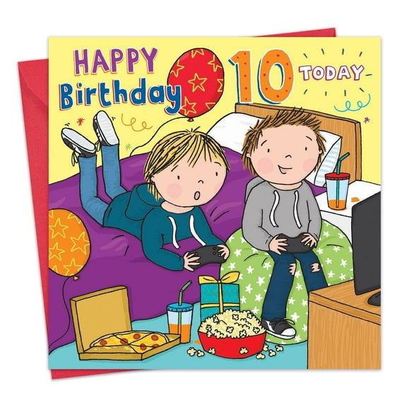 Twizler 10th Birthday Card for Boys - Gaming Sleepover - Children's Age 10 Happy Birthday Greeting Card for Son Grandson Nephew Kids