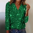 thumbnail image 5 of Thousandth Women's Sparkly Sequin Tops Casual V Neck Party Blouse Long Sleeve Loose Fit Glitter Tunic Shirt Holiday Christmas Outfit for Women, 5 of 7